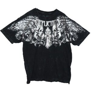 Affliction T Shirt Mens 4XL Black Gray Gothic Cross Wings Skull Distressed Tee